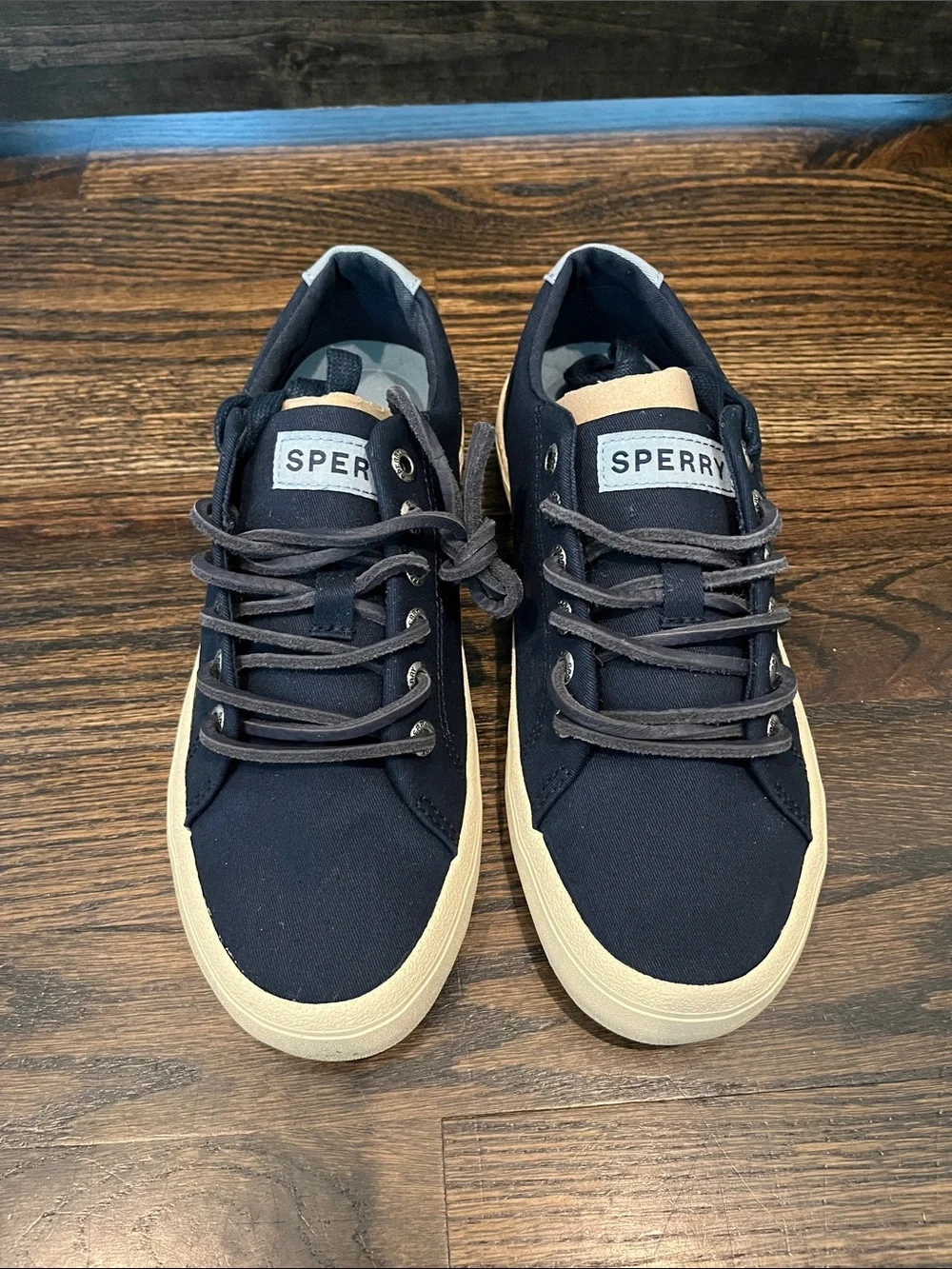 NEW Sperry Men's Navy Canvas Boat Shoes with Cream Sole